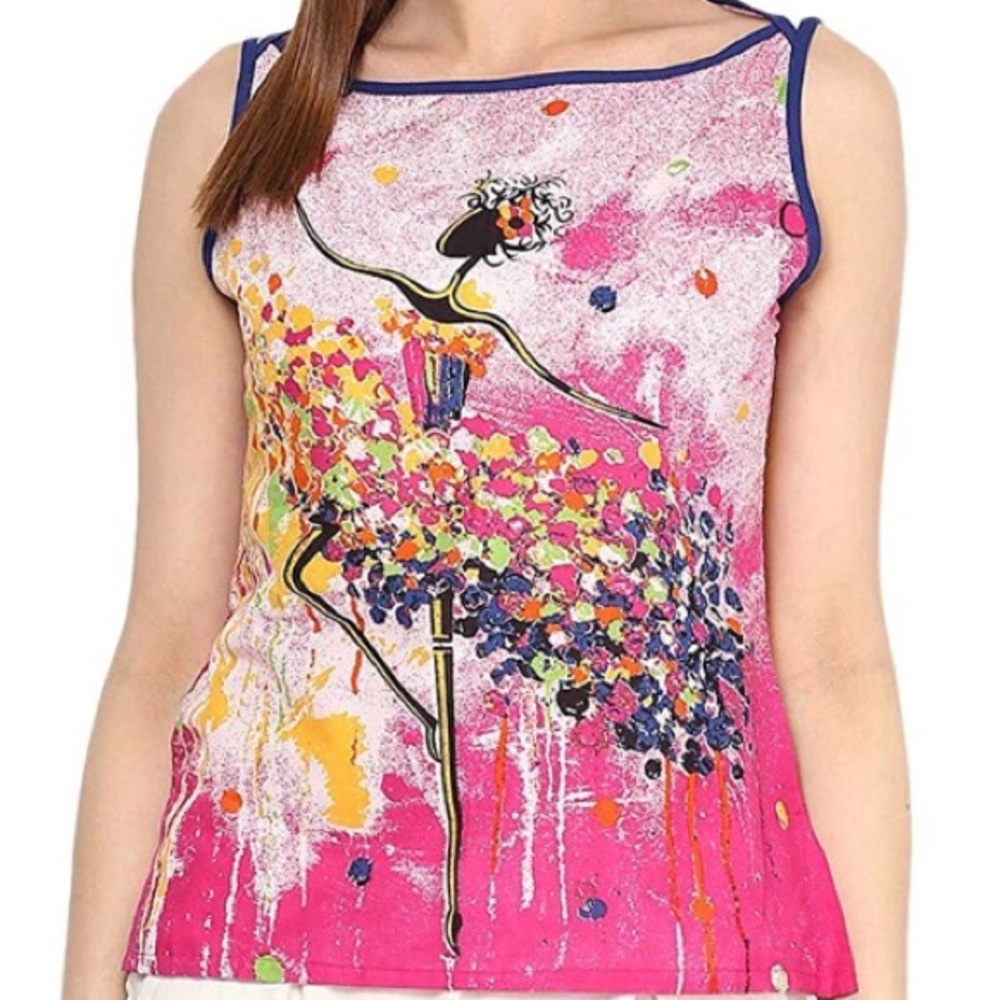 Short Tunic Straight Multicolored Printed Top